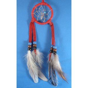 Authentic Native American Navajo Red Buckskin Dream Catcher 2" Mae Stone